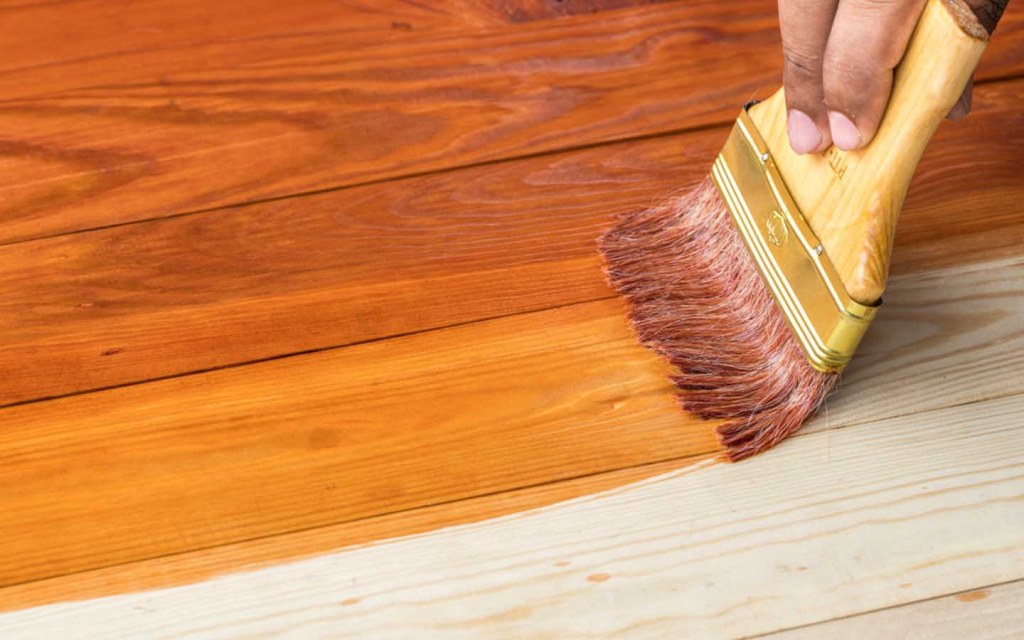 staining the wooden stairs 