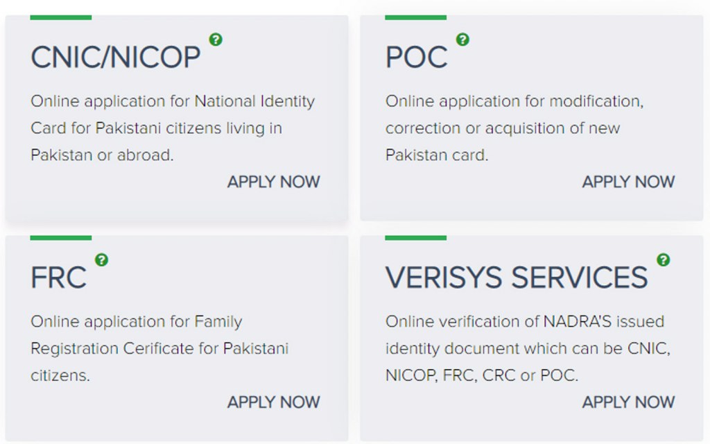 Different identity products by NADRA