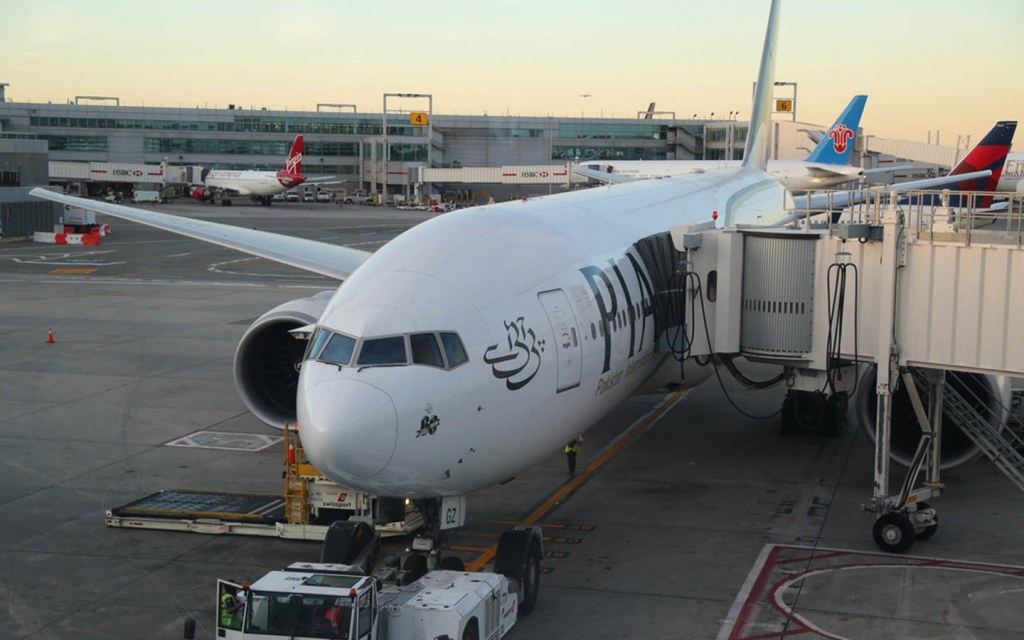 A plane from Pakistan International Airlines on Peshawar Airport