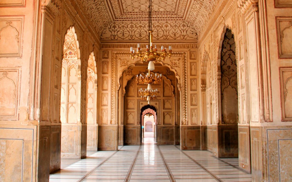 Stone and marble work inside Badshahi mosque