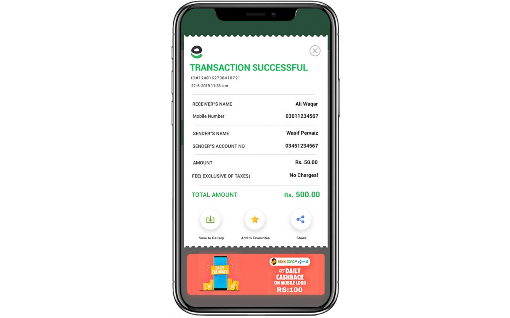 Payment Receipt on Easypaisa