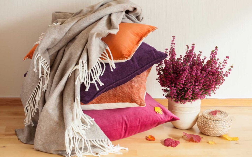 use throw pillows to add colour to your decor