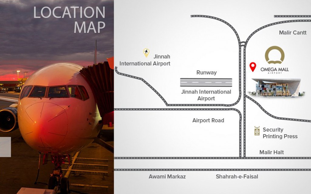 Location of Omega Mall Airport in Karachi